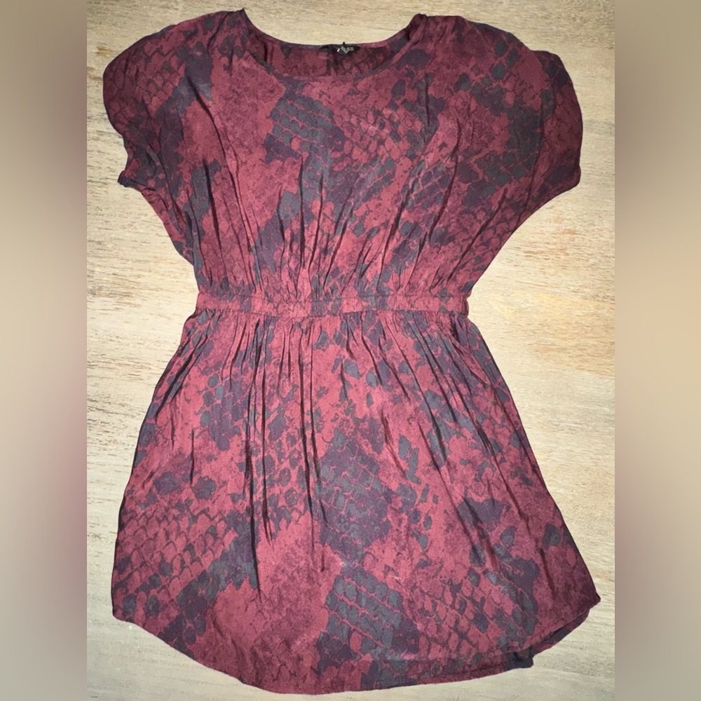 Express Burgundy and Black Snake Print Dress with pockets